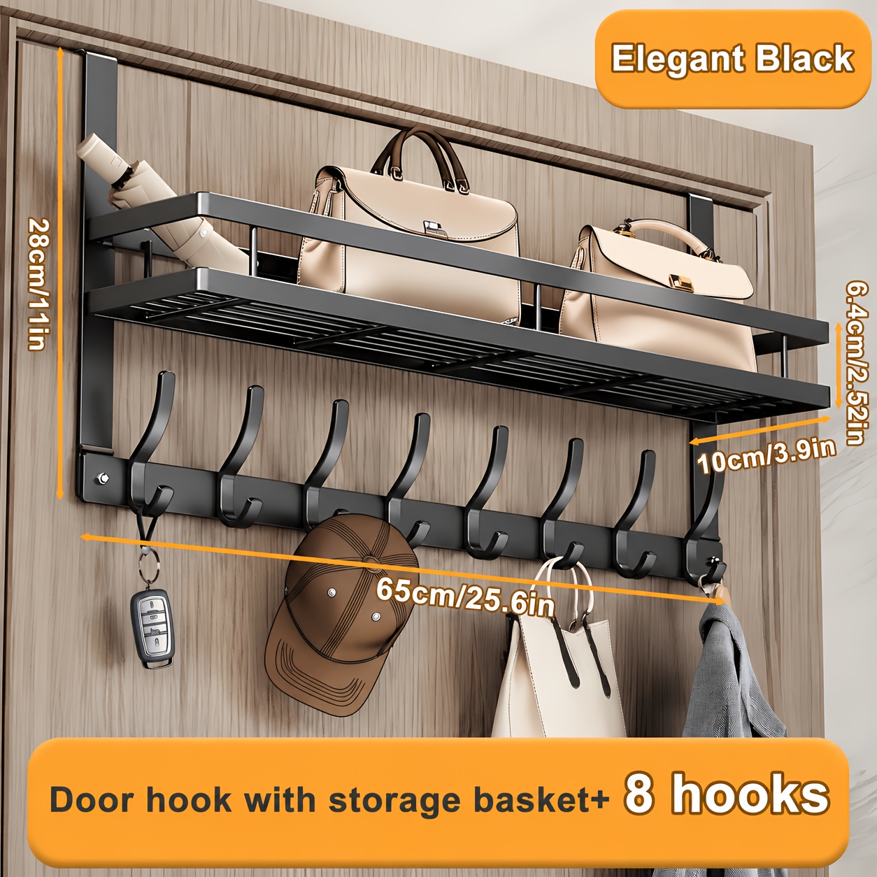 TEMU 1pc Heavy-duty Metal Over-the-door Storage Rack With Adjustable Hooks & Shelves - Space-saving Organizer For Bedroom, Bathroom, Entryway - With