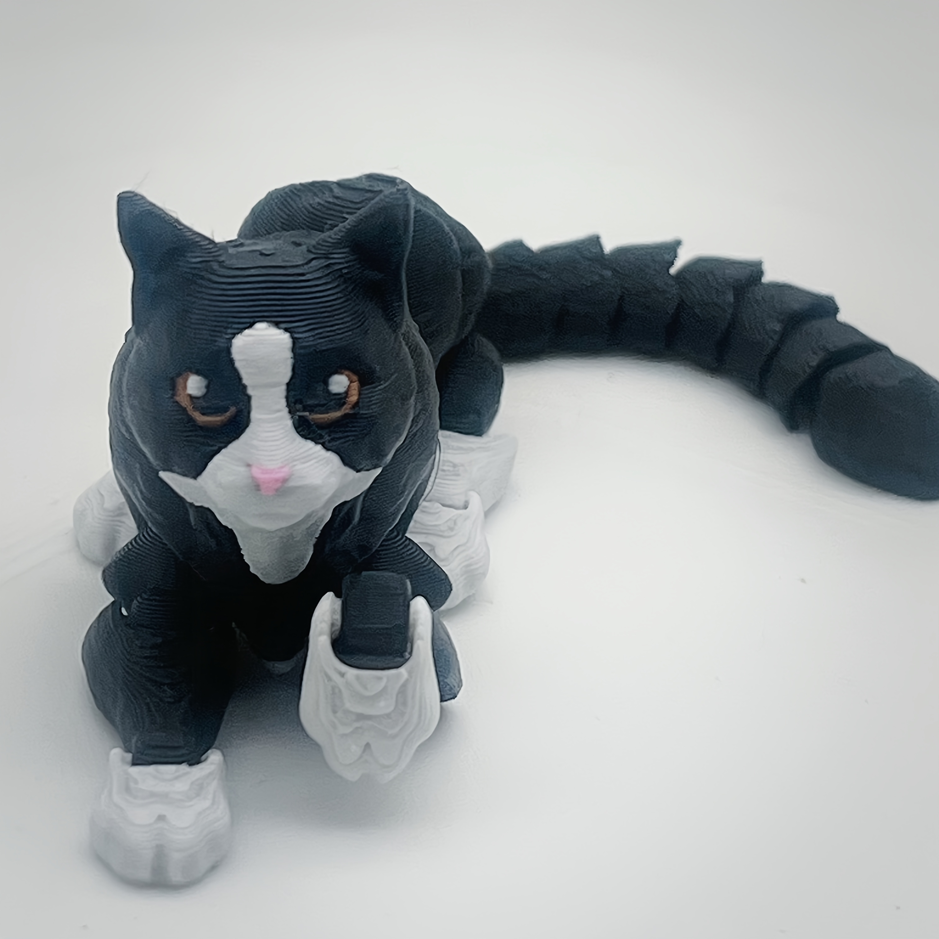 

Articulated 3d Cat Statue For Relax & Home Decor - No Power Required, Plastic, Black With White Accents, Lifelike