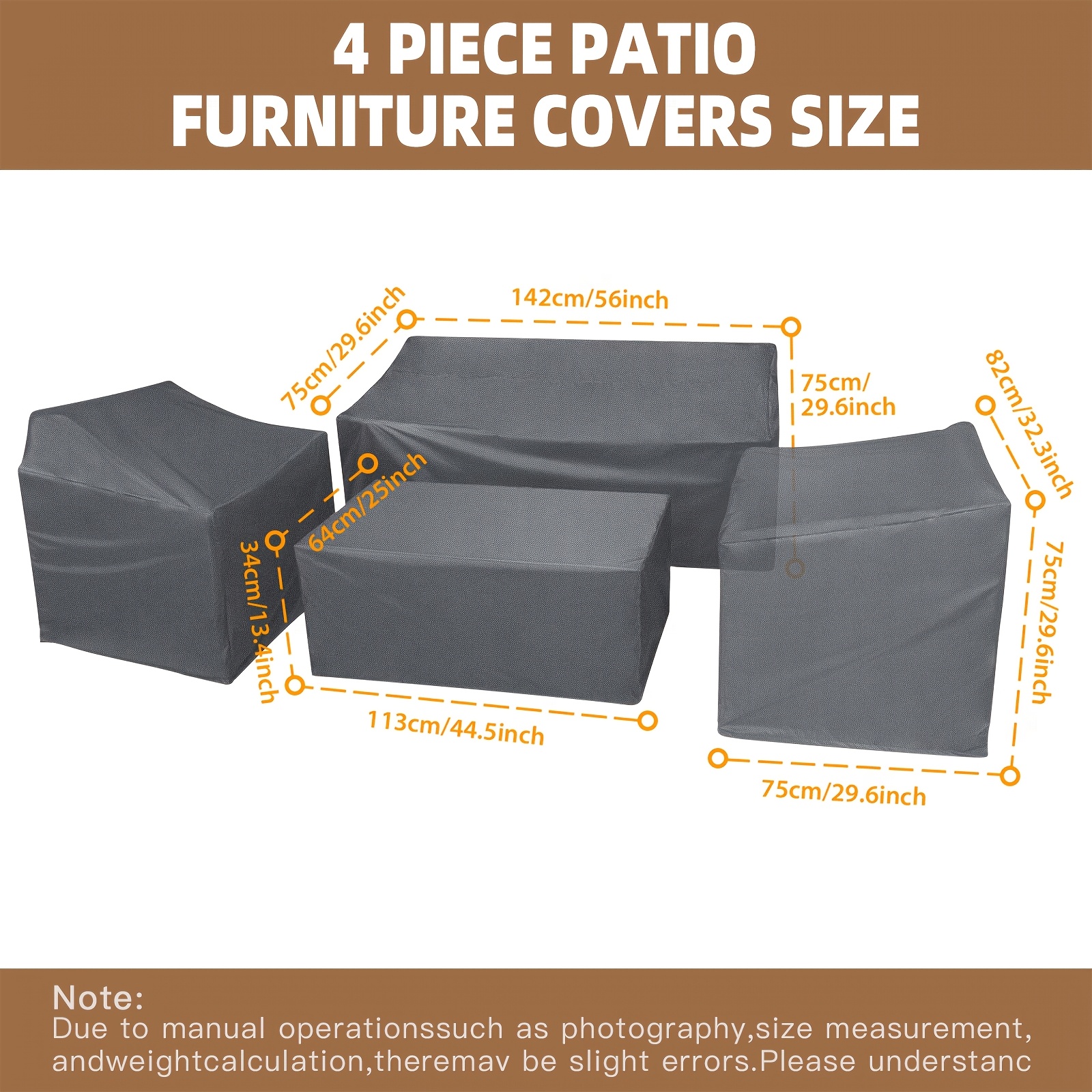 TEMU Ensemble de 4 housses de pour mobilier de patio, ensemble de housses de d'extérieur robustes avec sangles à boucle réglables et cordons de