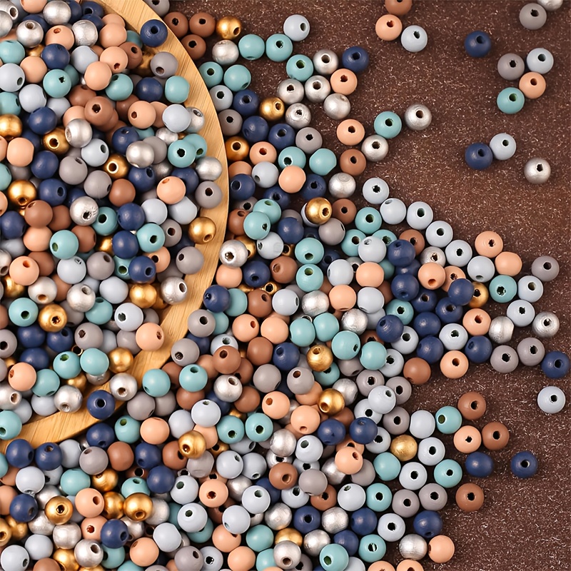 

200pcs Wooden Beads For Crafts And Jewelry Making, Assorted Bead Set, Round, Farmhouse Style, In 6mm, 8mm, 10mm, With Blue And Golden For Diy Projects