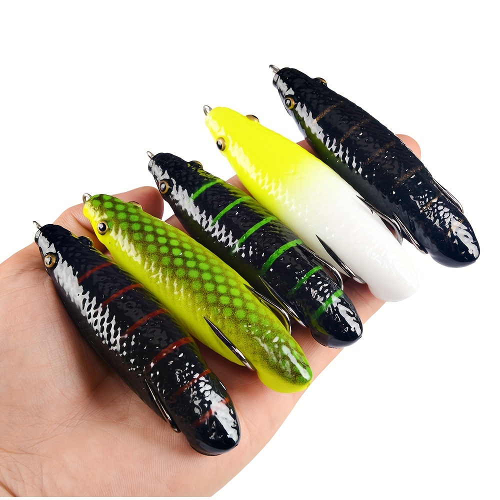 TEMU 5pcs Topwater Frog Lures With Double Hooks - Durable Abs, Ideal For Hunting & Fishing
