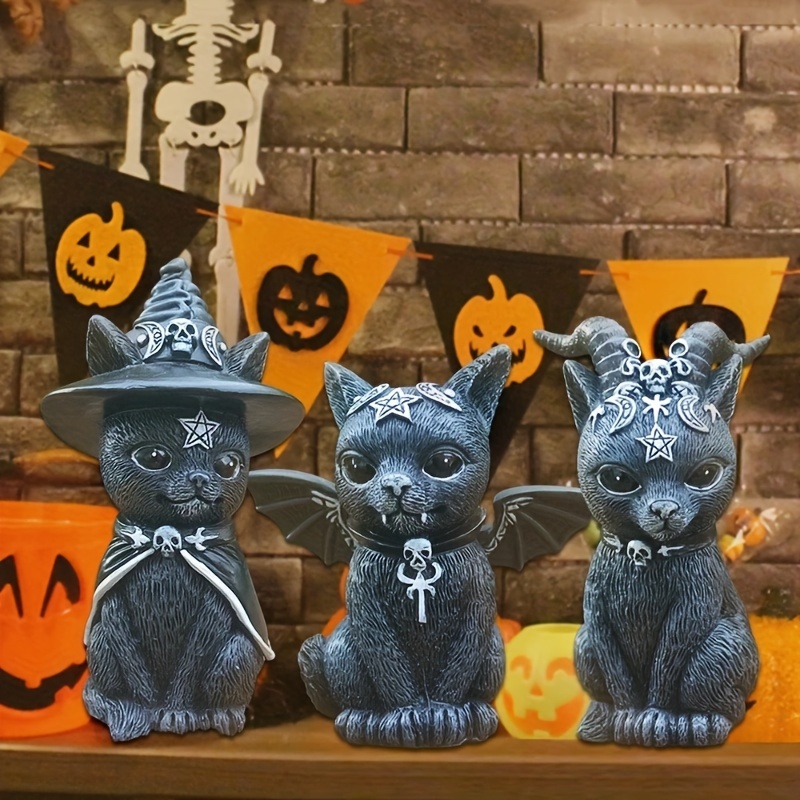 

3 Halloween Cat Figurines - For , , Or Decorations