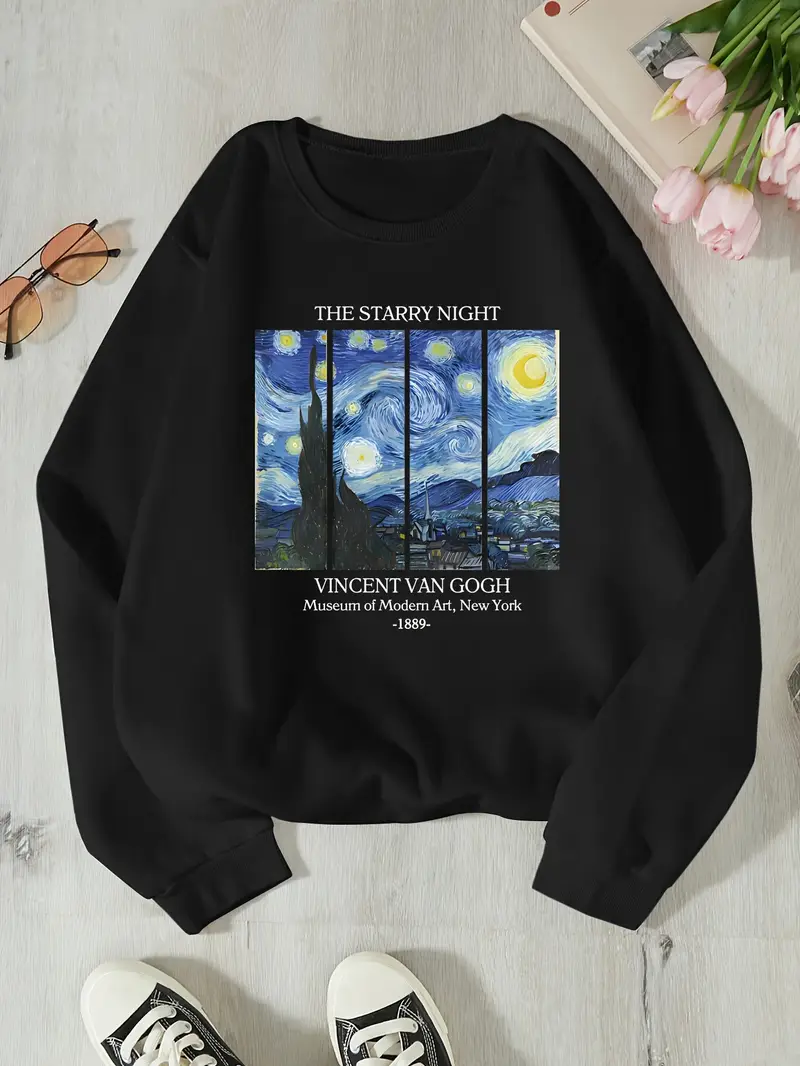 sweat-shirt van starry night pour femme - pull-over à manches longues, haut maroon pour l automne/hiver, les tenues quotidiennes et formelles - cadeau pour les amateurs , mode automne, col rond , coupe confortable, alternative à la hoodie , créatifs, vêtements d hiver, design tendance, matériau confortable, hoodie imprimé, amateurs de mode, décoration intérieure et tenues quotidiennes s, tenues automne/hiver, vêtements Détails du produit 0