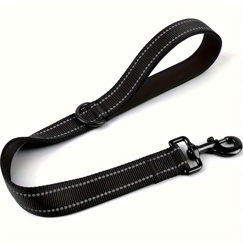TEMU Heavy-duty Short Dog Leash With Padded Handle & Reflective Threads - Low-visibility Nylon Lead For Training Control, Compatible With Harnesses/collars For Large & Medium Dogs (under 4ft, )