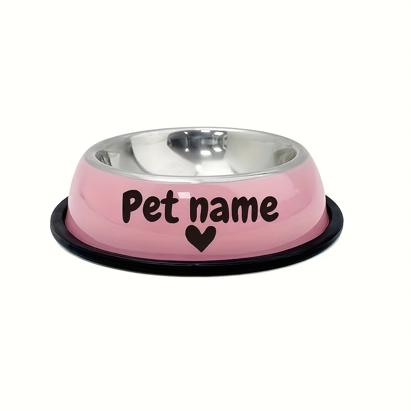 TEMU 1pc Personalized Stainless And Cat Bowl, Customizable Name Feeder With Paw Print, Heart, And , Non-slip Base, Anti-tip, Durable Dog Bowl For