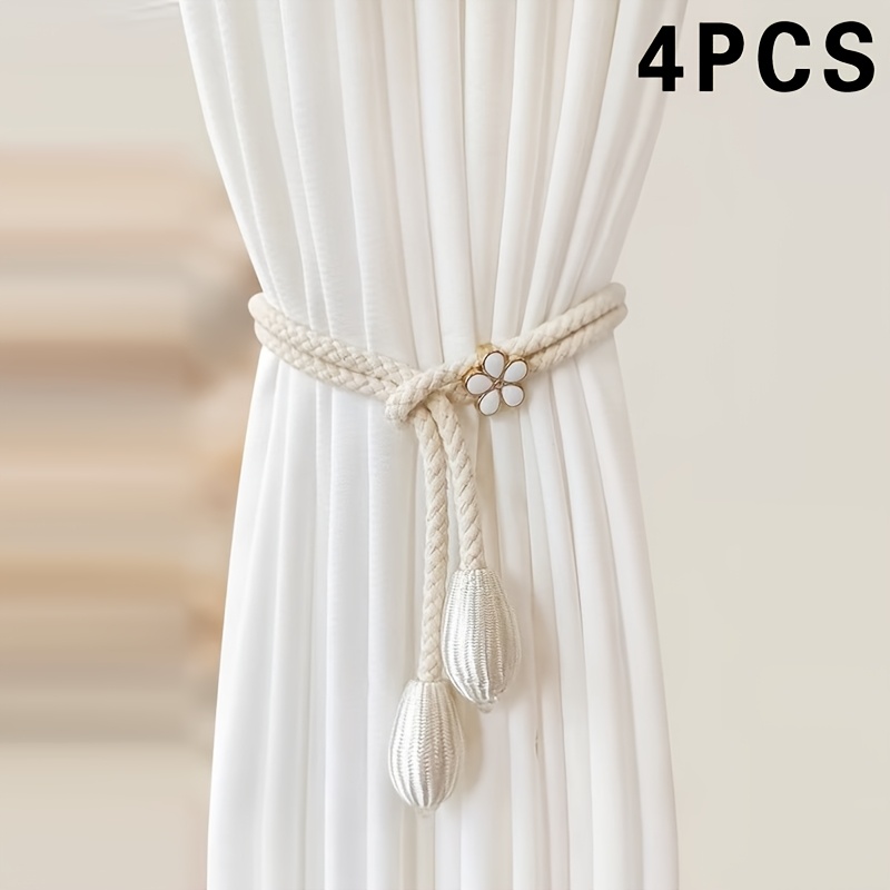 TEMU 4-pack Bohemian Curtain Tiebacks, Adjustable Floral Curtain Ties With , Gathering Straps And Curtain Holders Suitable For Bedroom, Living Room,