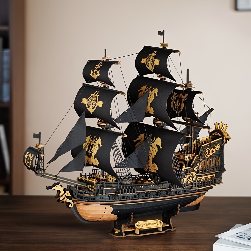 TEMU Rokr Barque 3d Wooden Puzzle Wooden Ship Model Kits Craft Kits Home Desk Decoration Unique Gift For Adult Handicraft Enthusiasts, Project,