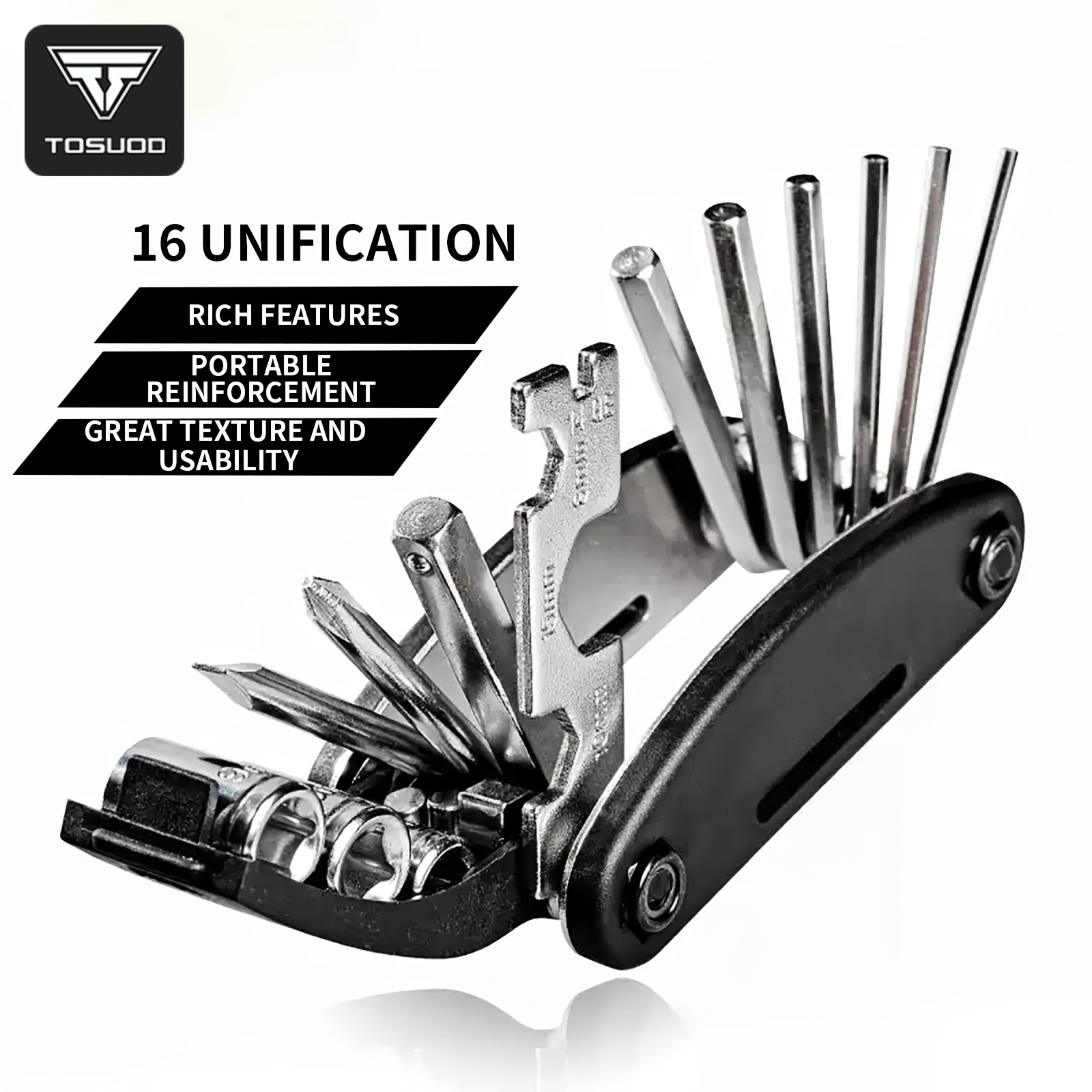 TEMU Kit di attrezzi per riparazione bici TOSUOD, attrezzatura da ciclismo, riparazione pneumatici portatile, borsa per attrezzi di manutenzione per