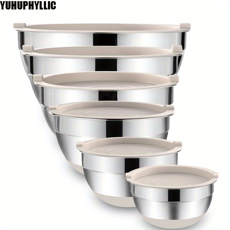 

6-piece Stainless Steel Mixing Bowls Set With - , , Silicone Non-slip Bottom Salad Bowl Prep Set For Cooking, Baking & Storage