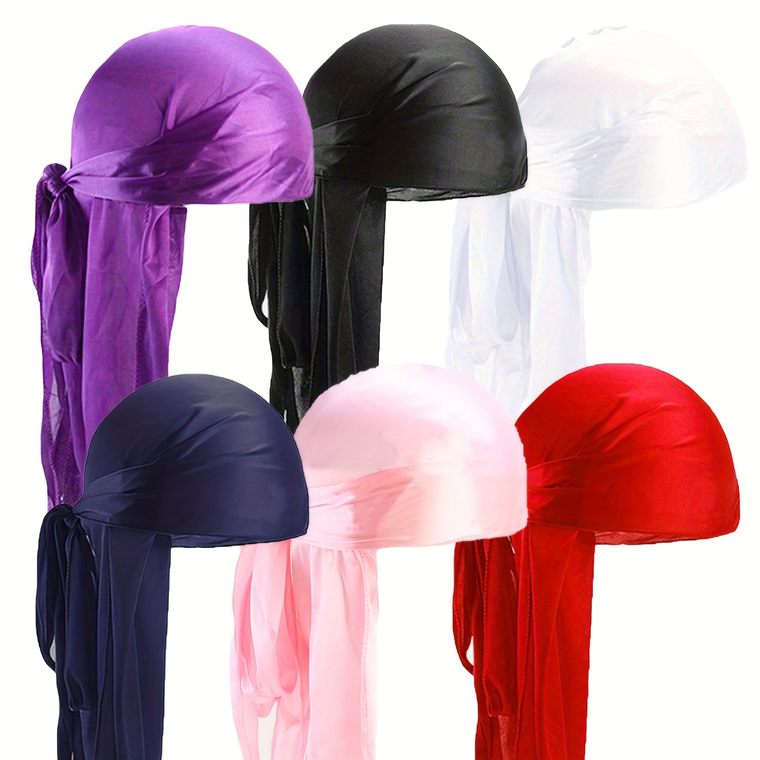6pcs Durags Durable Men's Wave Satin Fragmented Cloth Headband Street Fashion Hip Hop Headband Hat With Long Tail And Wide Backstraps