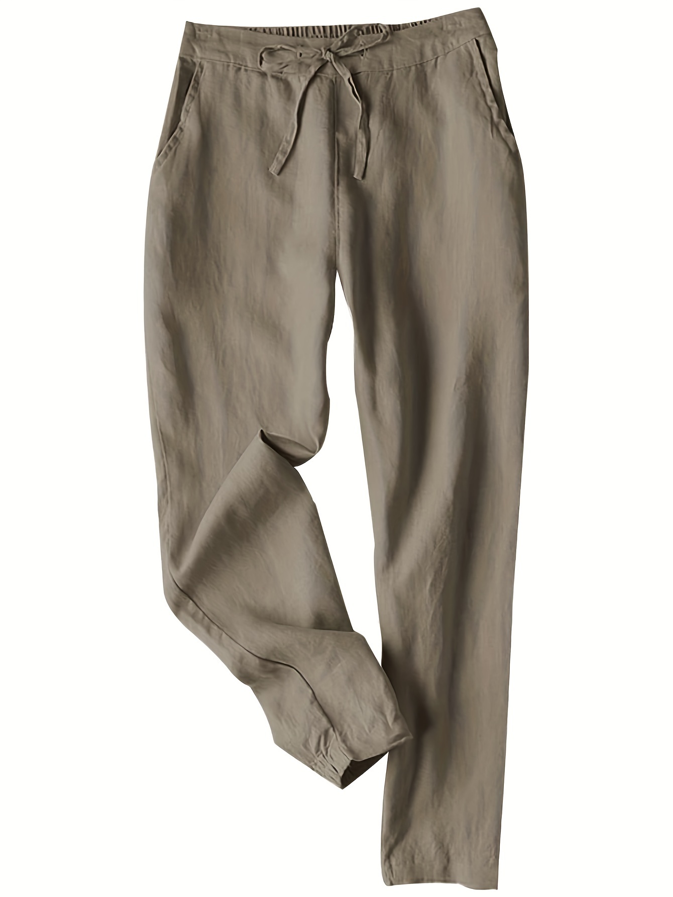 Pantalon Lin Femme été - Jambe Large, Coupe Ample - Taille Haute élastique - Avec Poches - Confortable Et Respirant