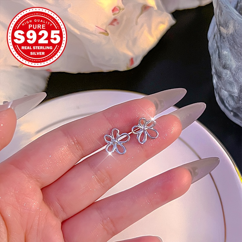 elegant s925 sterling silver flower dangle earrings low allergy intricate cutout design     ideal gift   jewelry delicate dangle earrings lightweight earrings