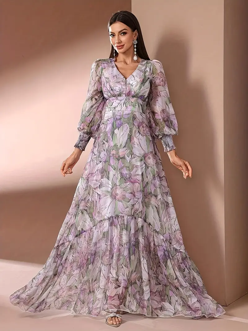 womens flowy printed maxi dress v neck long sleeves vacation - Temu Oman womens flowy printed maxi dress v neck long sleeves vacation - Temu Oman