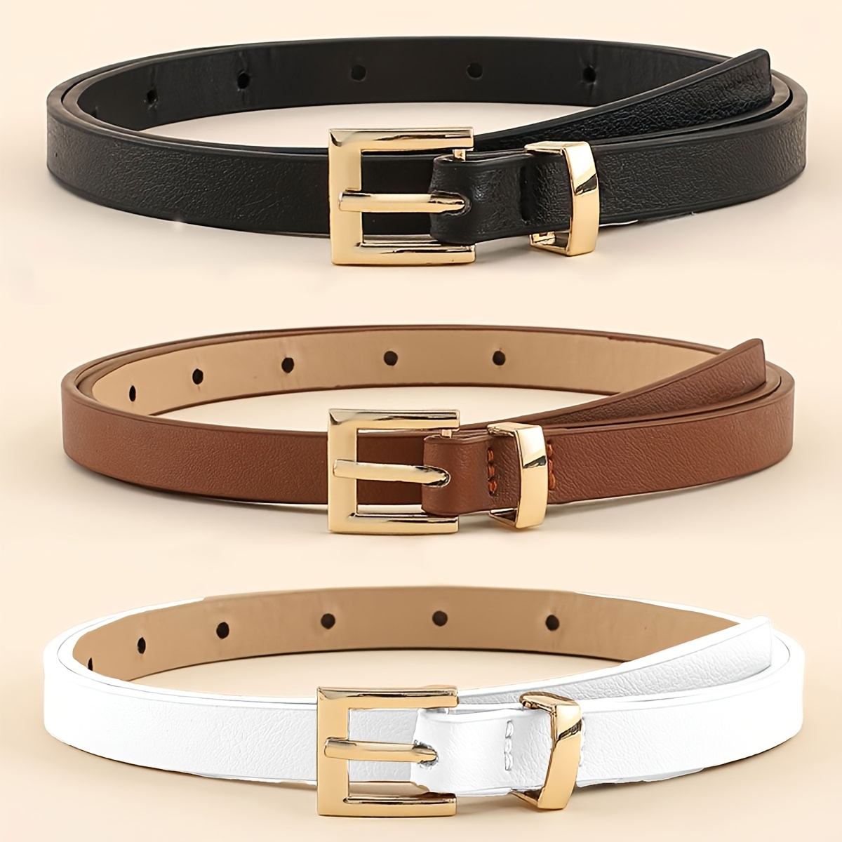 TEMU 3pcs Women's Belt With Skirt, Fashionable Dress, Versatile Jeans, Simple And Versatile Belt
