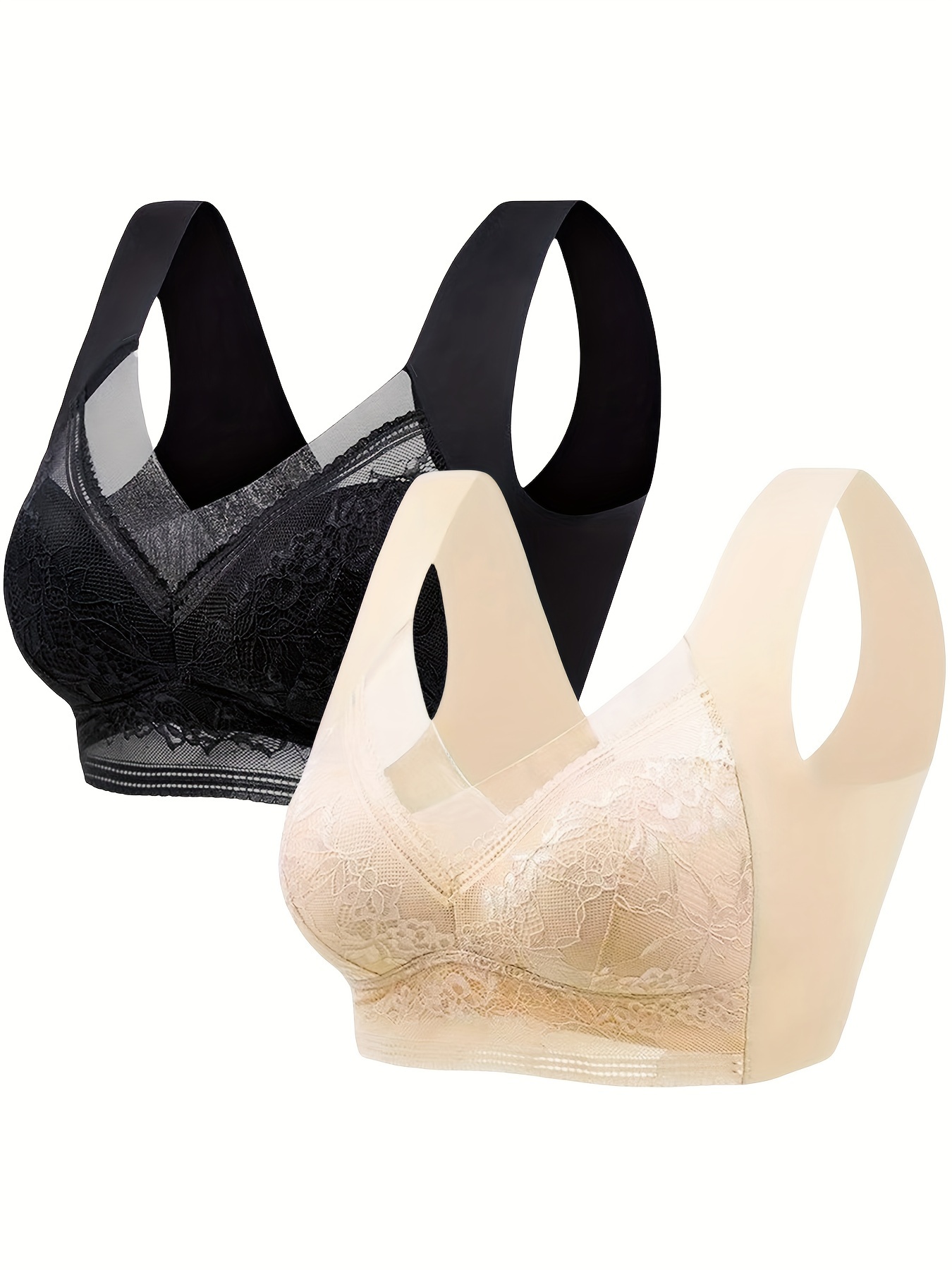 Floral Lace Stitching Wireless Bras Comfy Breathable Stretch - Temu
