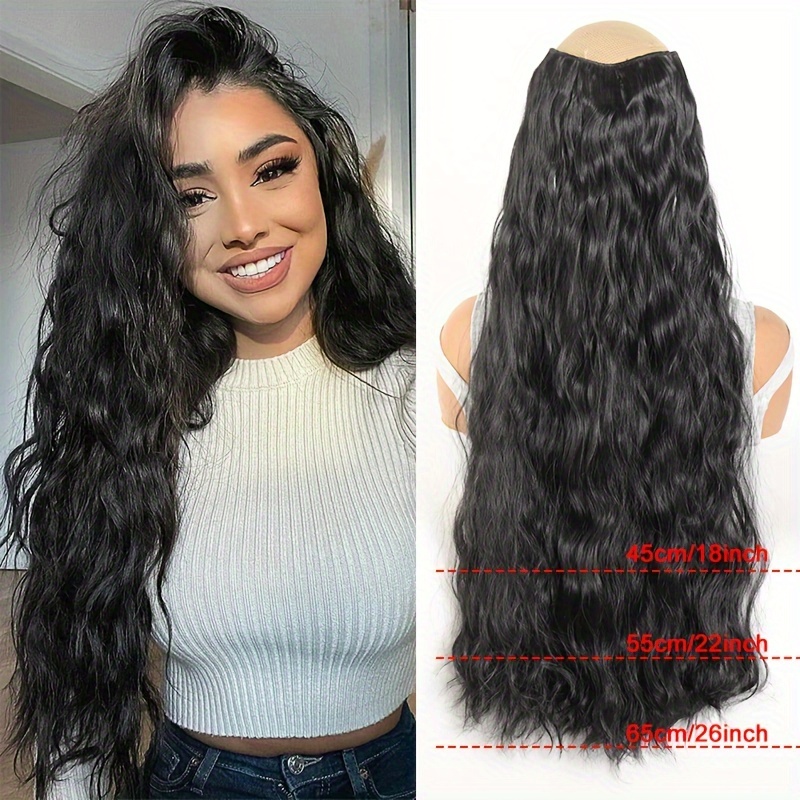 E-shop Vielseitige V-förmige Clip-In Haarverlängerungen für Frauen - Hitzebeständig, Langes Welliges Synthetisches Haarteil in den Längen 18", 22" & 26