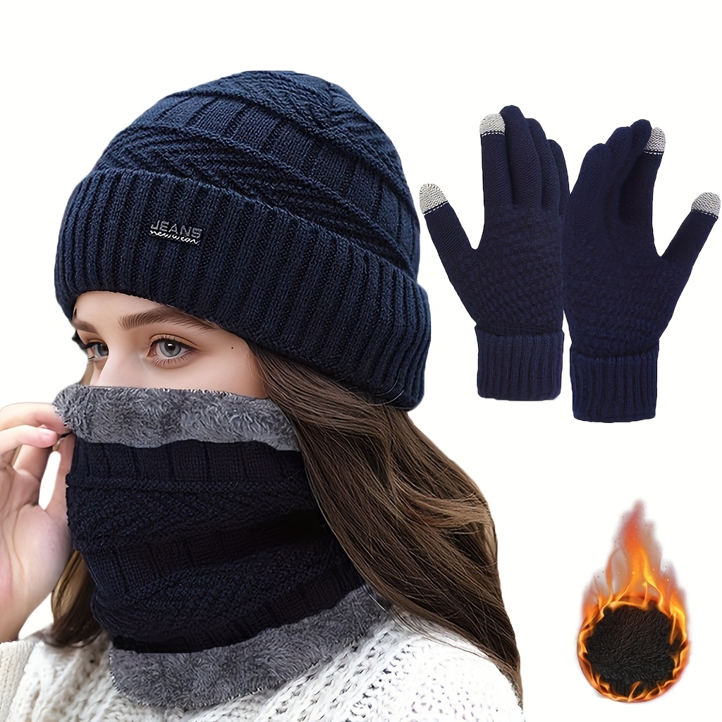 Bonnet, écharpe et gants chauds d'hiver pour femmes et hommes - 3 pièces - Couverture intégrale du visage et du cou - Léger et ajusté - Pour activités extérieures comme le vélo ou le ski - Tenue quotidienne ou formelle - Matériaux de qualité - Lavage à la main