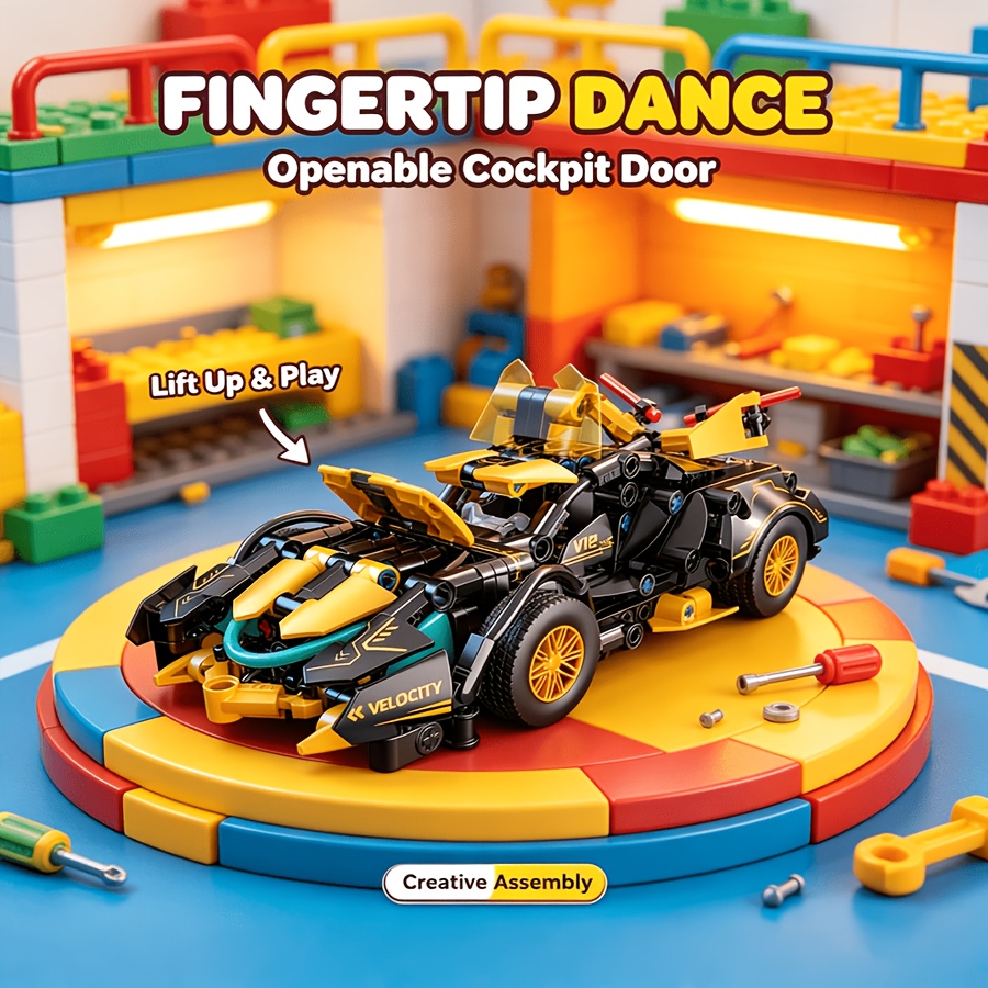TEMU Kit de de construction de modèle de supercar mini version 313 pièces, de construction emboîtables empilables en plastique ABS, cadeau