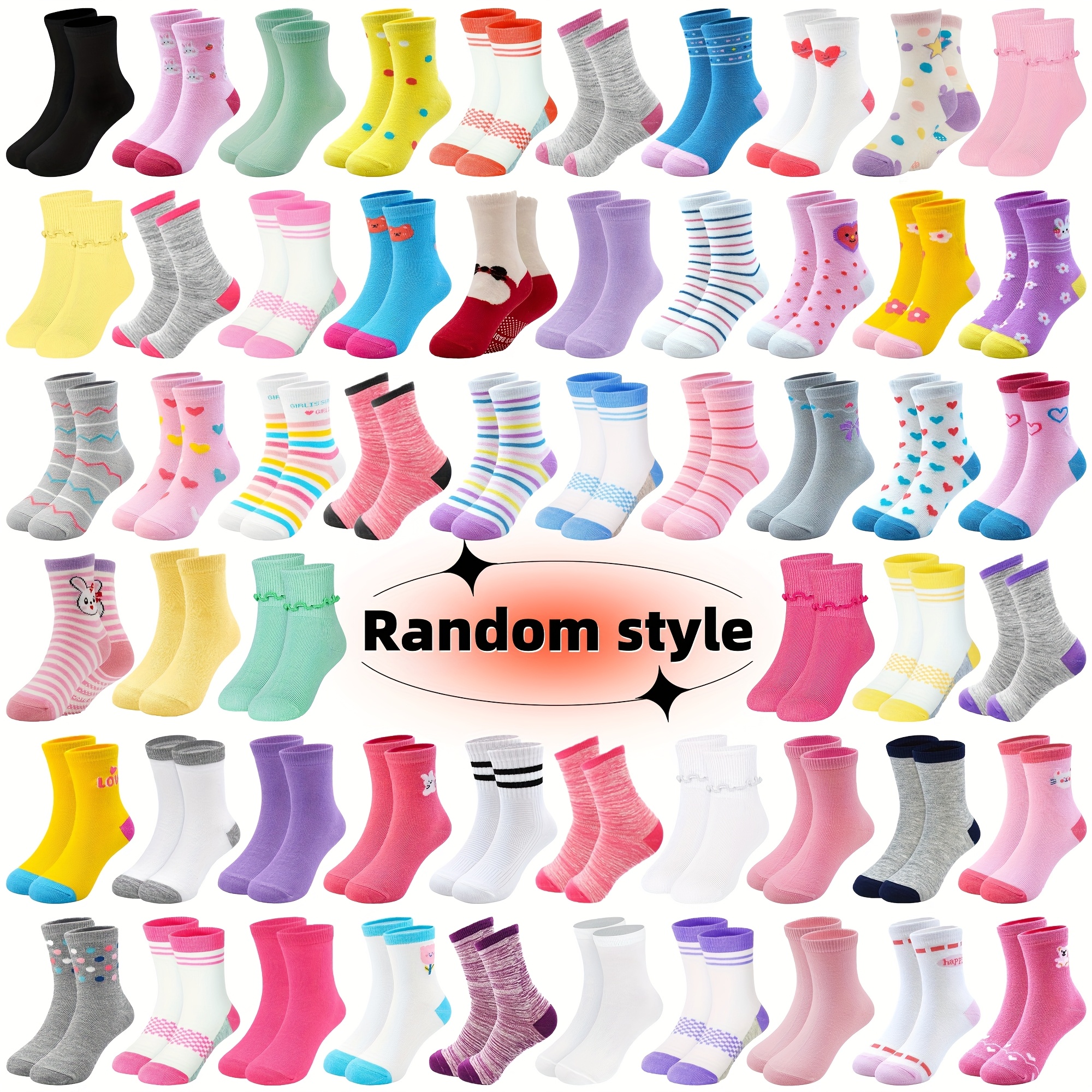 TEMU 24 Pairs Of Mid-calf Socks For Girls Aged 1 To 14, Cartoon Style, Solid Color And Lace Lace, Dispatched. Local Warehouse Shipping, For Delivery 2 To 5 Days