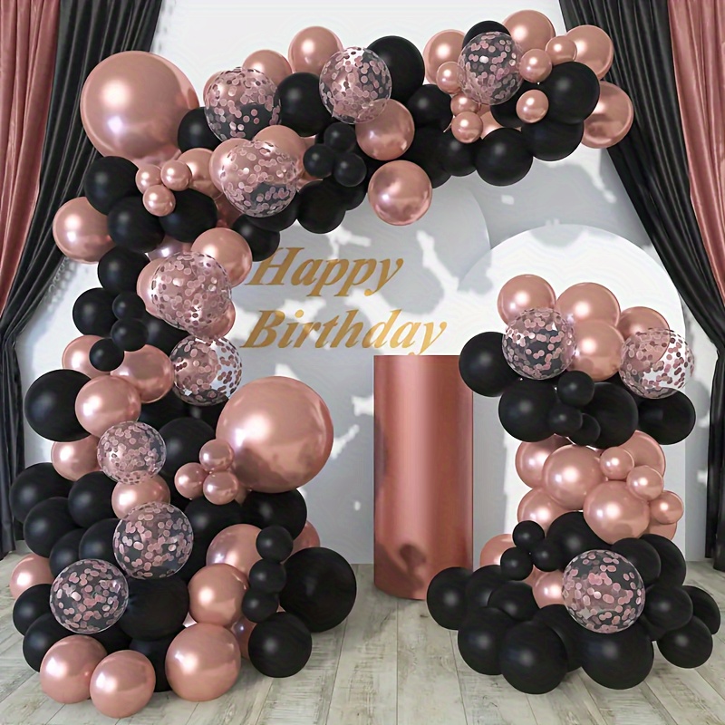 

100-piece Rose Gold & Black Balloon Arch Kit With Metallic Confetti - Perfect For Weddings, Birthdays, Graduations & More - Includes Latex Balloons For Indoor/outdoor Celebrations