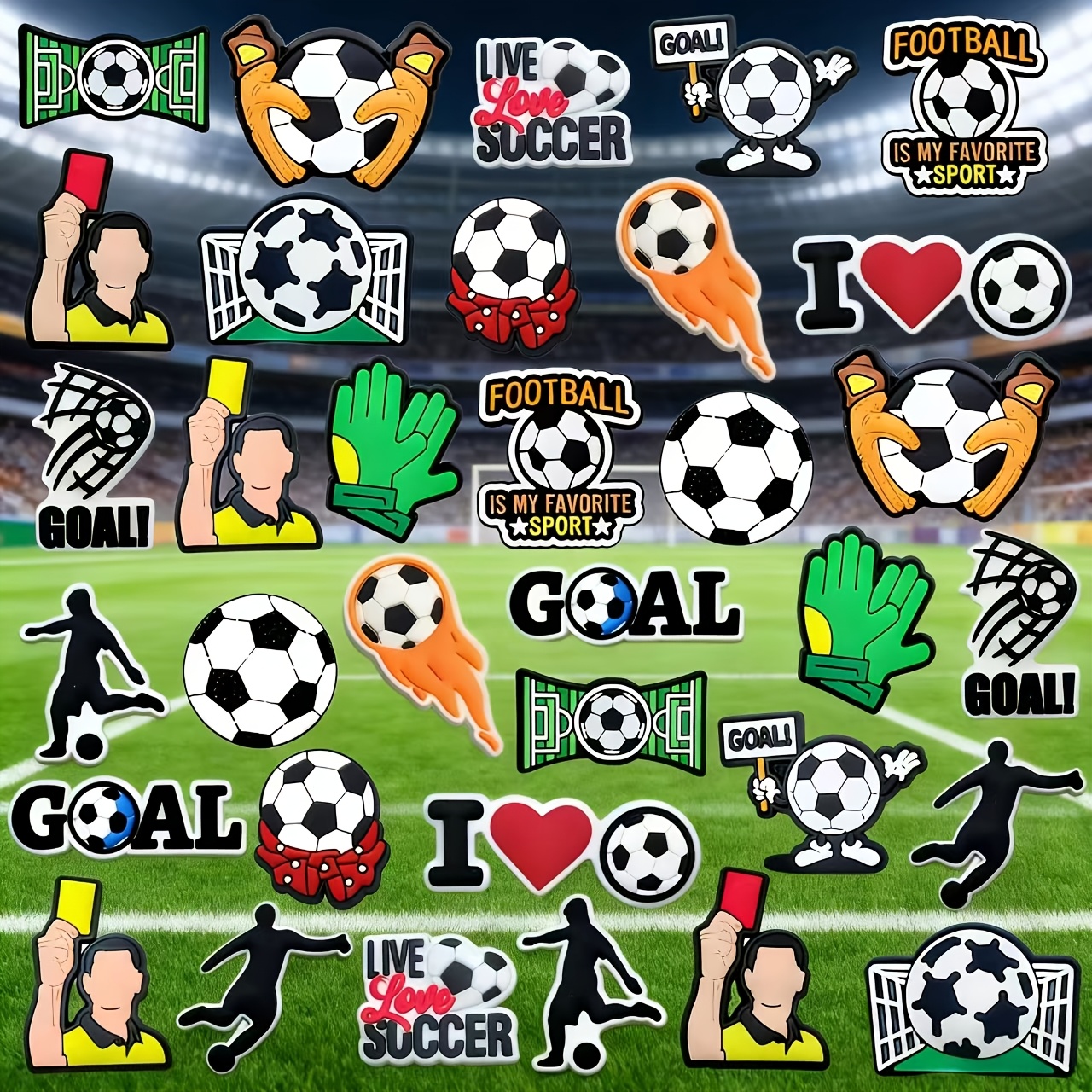 TEMU Lot de 34 breloques ballon de foot pour décoration de sabots, pack d'accessoires de breloques de sport pour chaussures de football pour cadeaux