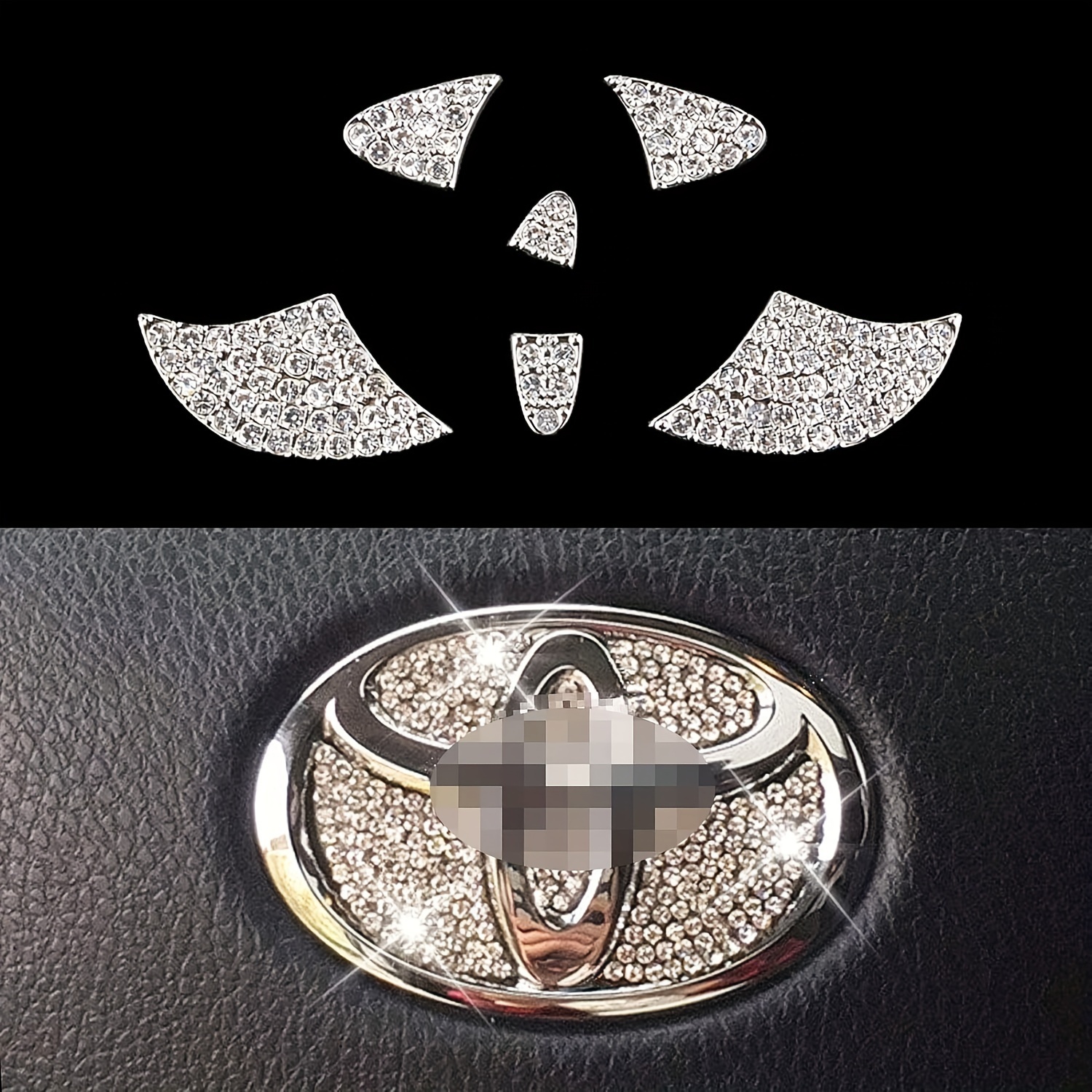 

Shiny Steering Wheel Logo Cover For Toyota - Diy Diamond Crystal, Interior Trim Accessory Badge For Camry, Corolla, Rav4 - Fits Mark X &