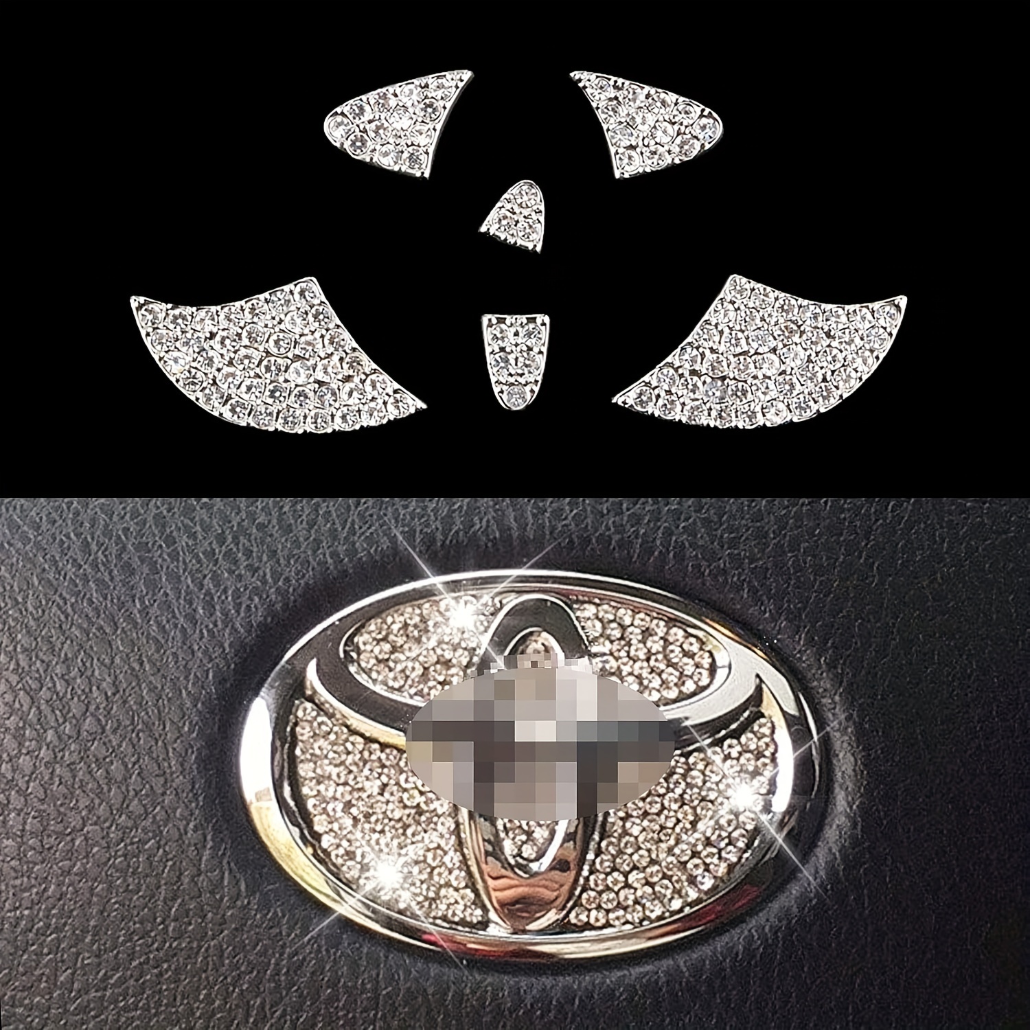 

Shiny Steering Wheel Logo Cover For Toyota - Diy Diamond Crystal, Interior Trim Accessory Badge For Camry, Corolla, Rav4 - Fits &