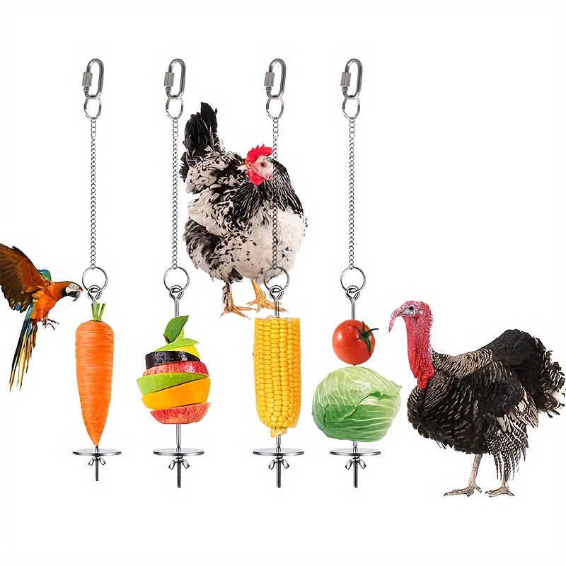 

Stainless Steel Hanging Feeder Toy: Chicken Vegetable Fruit Skewers For Pet Chickens - Durable And Double Nut Locking