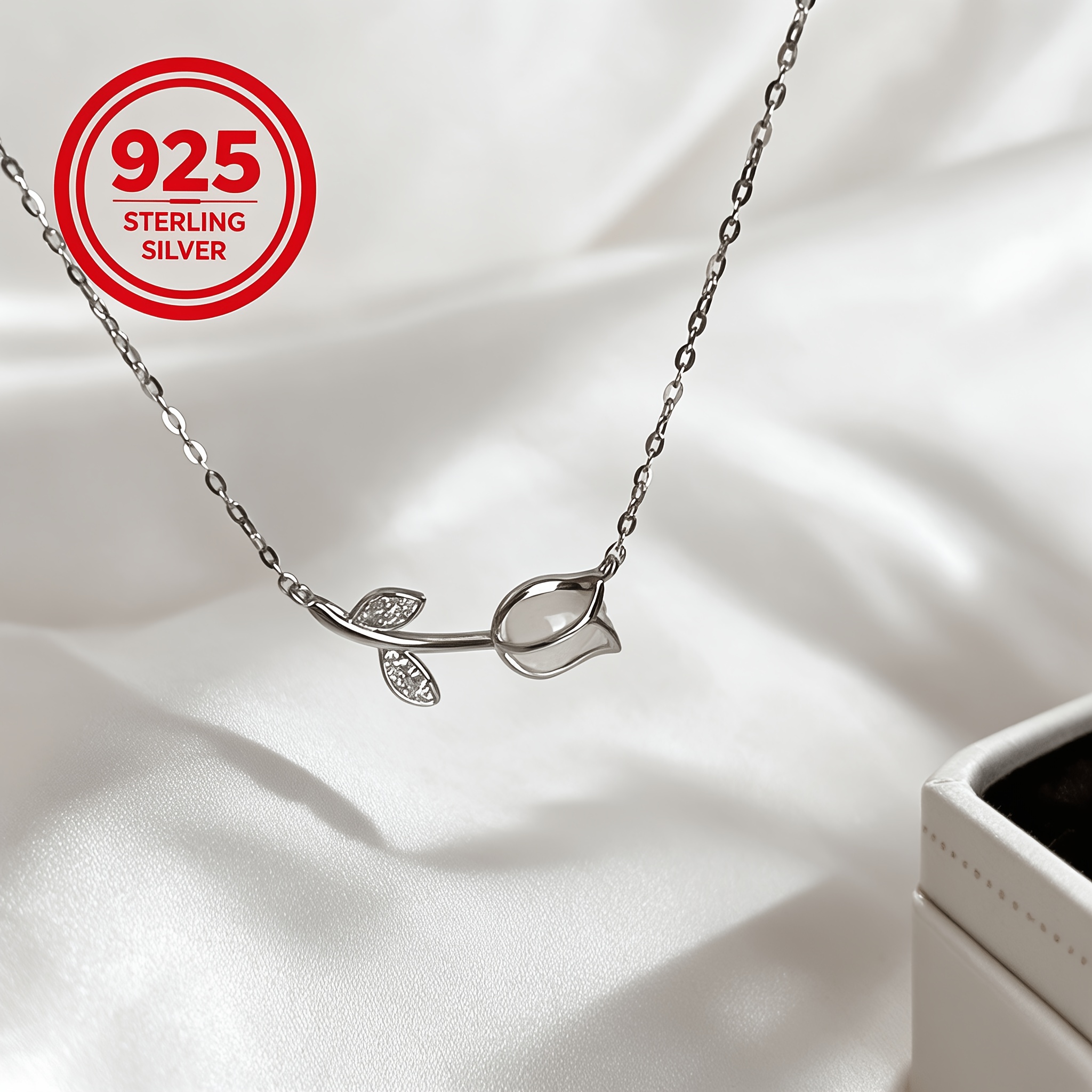 Women's 925 Silver Tulip Flower Clavicle Necklace, Light Luxury