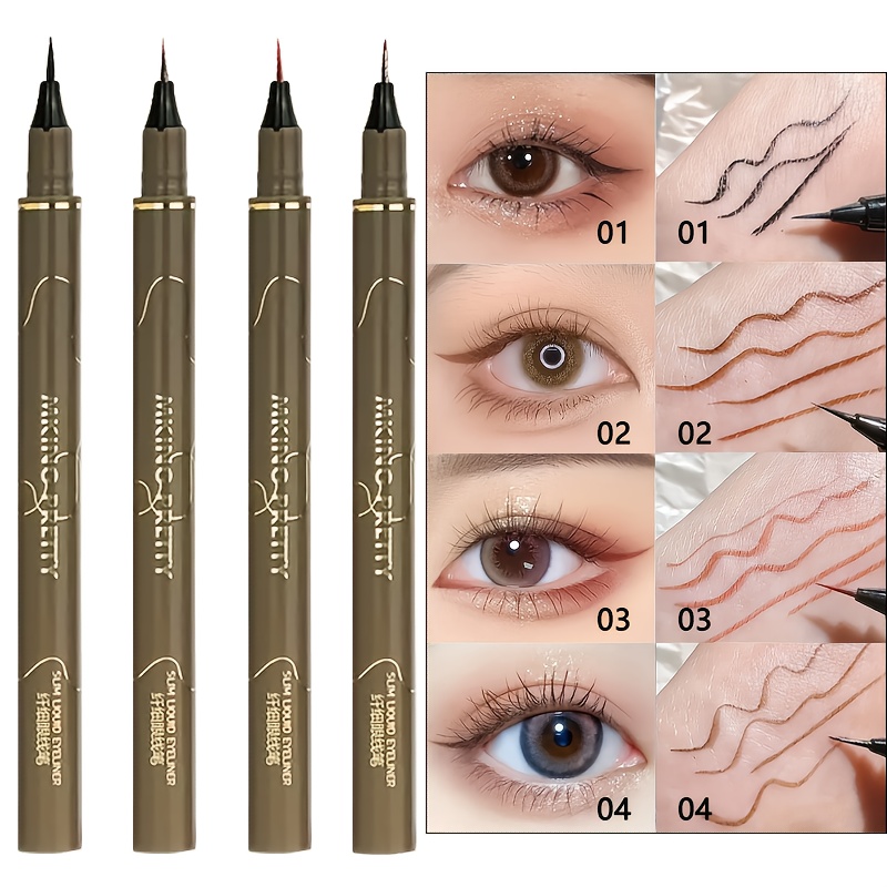 TEMU 4pcs [ultra Thin Eyeliner Pen] Natural Fast Drying Waterproof Anti Sweat Non Dizzy Makeup Thin Head Eyeliner Liquid Pen New Eyeliner Pen