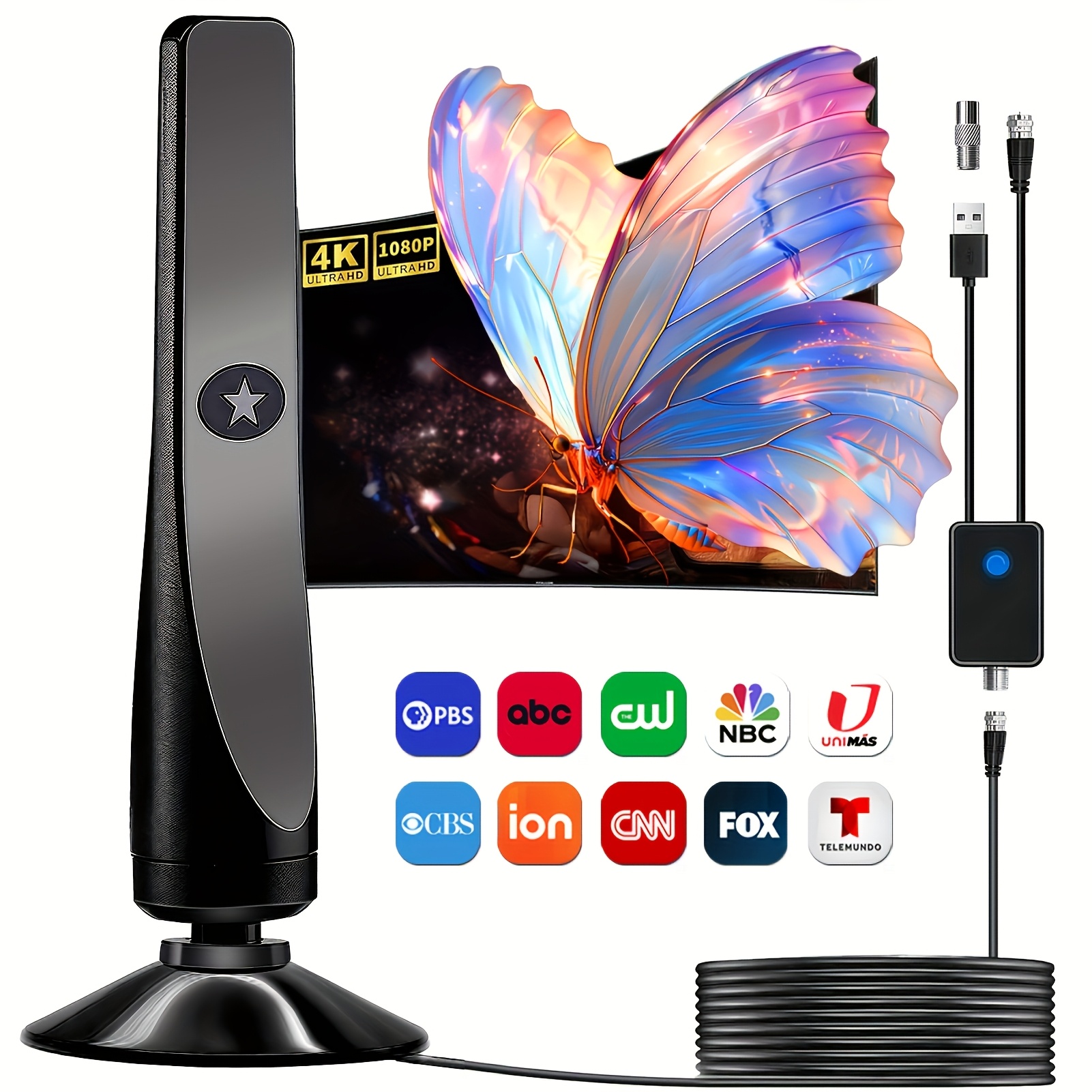 TEMU Antenne TV numérique 2025, 3,5 mètres de long, antenne TV à cordon 1,5C-2V pour intérieur, antenne coaxiale de 10 pieds pour Smart TV et antenne