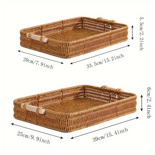1pc contemporary plastic rattan woven storage basket with handle rectangular light mouth organizer for living room bedroom kitchen bathroom stackable decor decorative storage basket shelf baskets