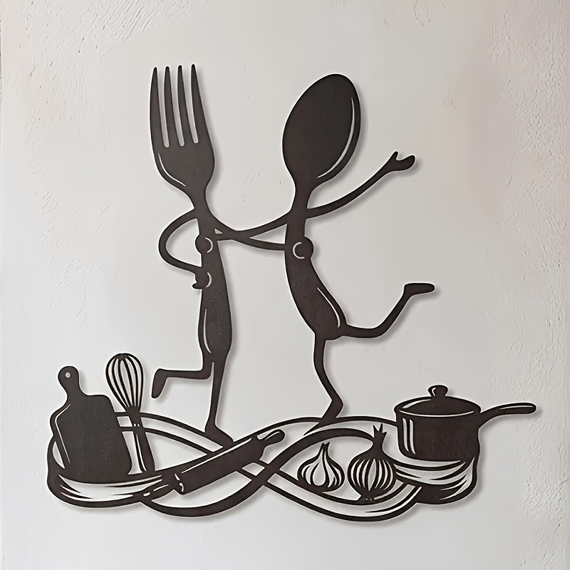 TEMU A Fork And Spoon Metal Wall Decor, Dancing Utensils Kitchen Art, Fun Cutlery Hanging, Dining Room Accent, Chef Gift Decoration