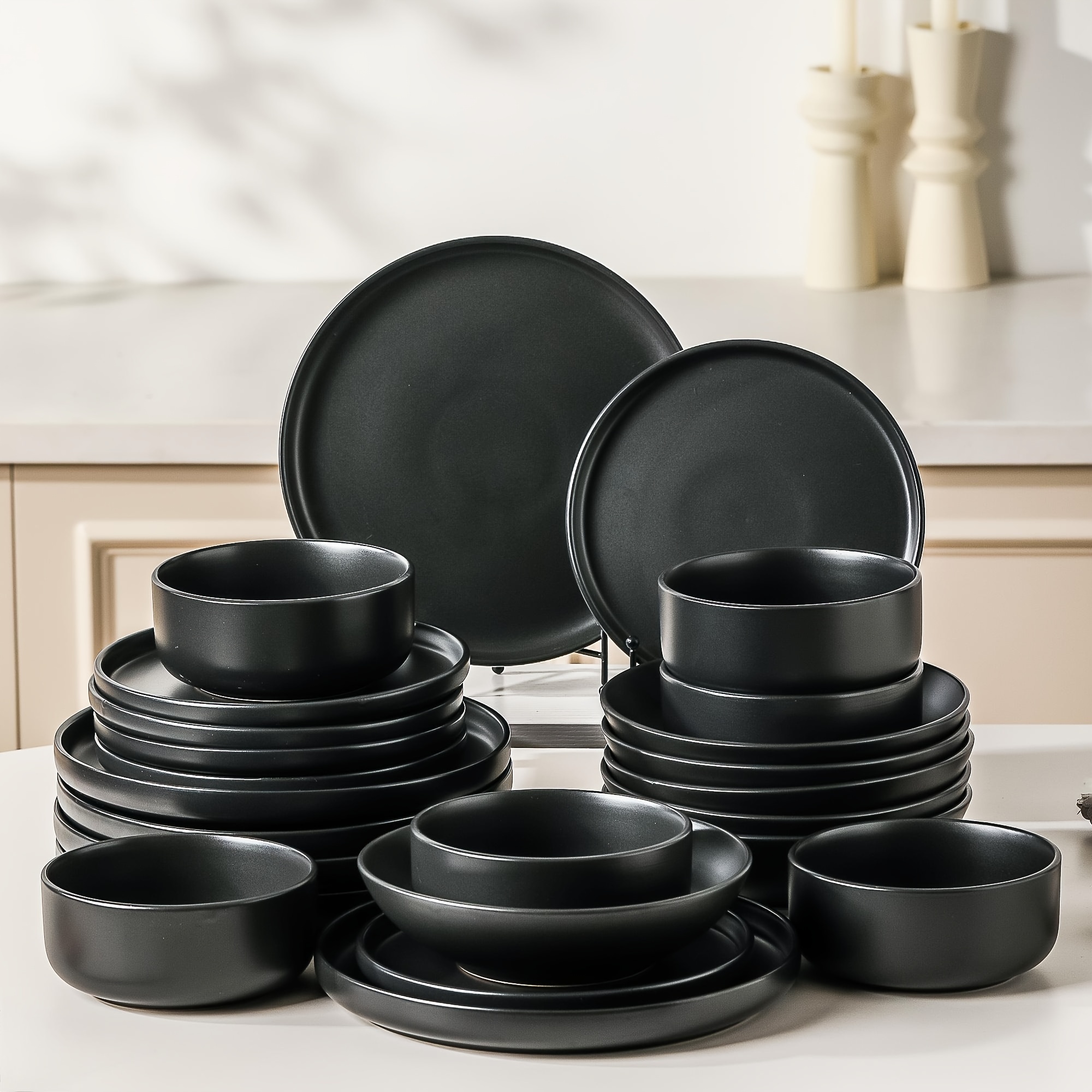 Desert Elegance 18 Piece Plate Set 18 Piece Black Ceramic Plate