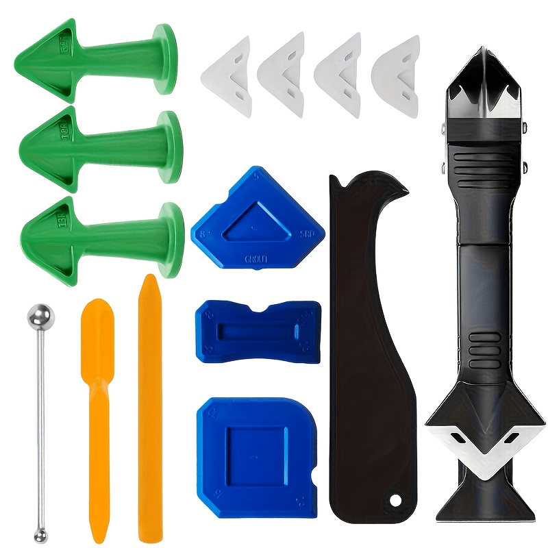 15pcs Silicone Caulking Tool Set, Stainless Steel Head, Plastic Material, No Electricity Required