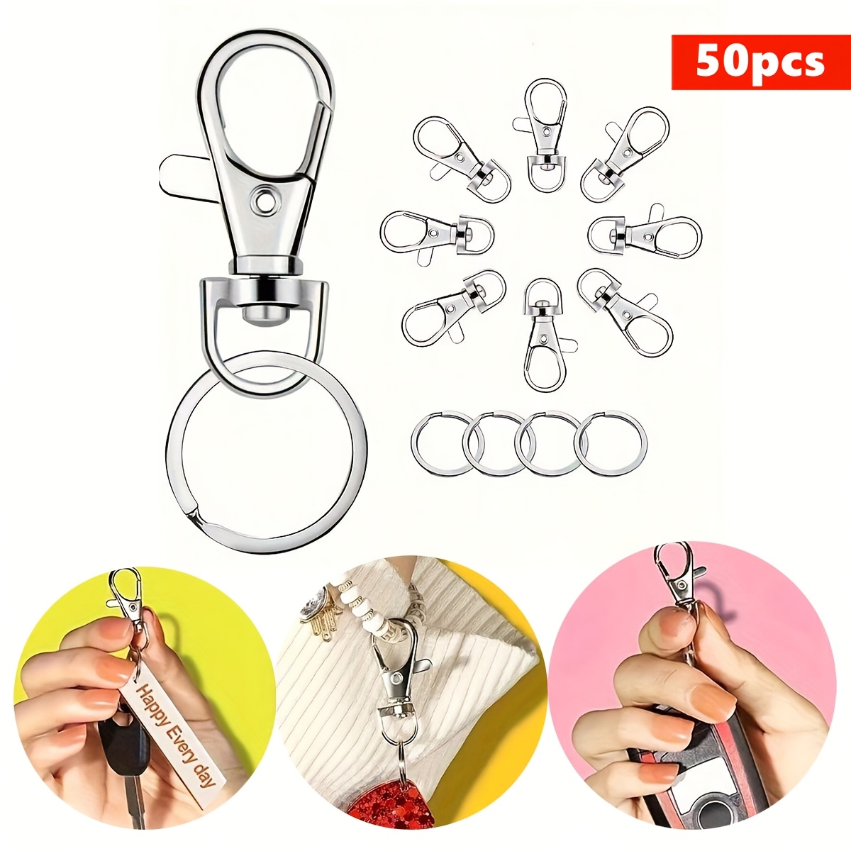 TEMU Lot de 50 crochets porte-clés avec anneaux, crochets à clip porte-clés avec anneaux, pour la fabrication de porte-clés à corde suspendue DIY (25
