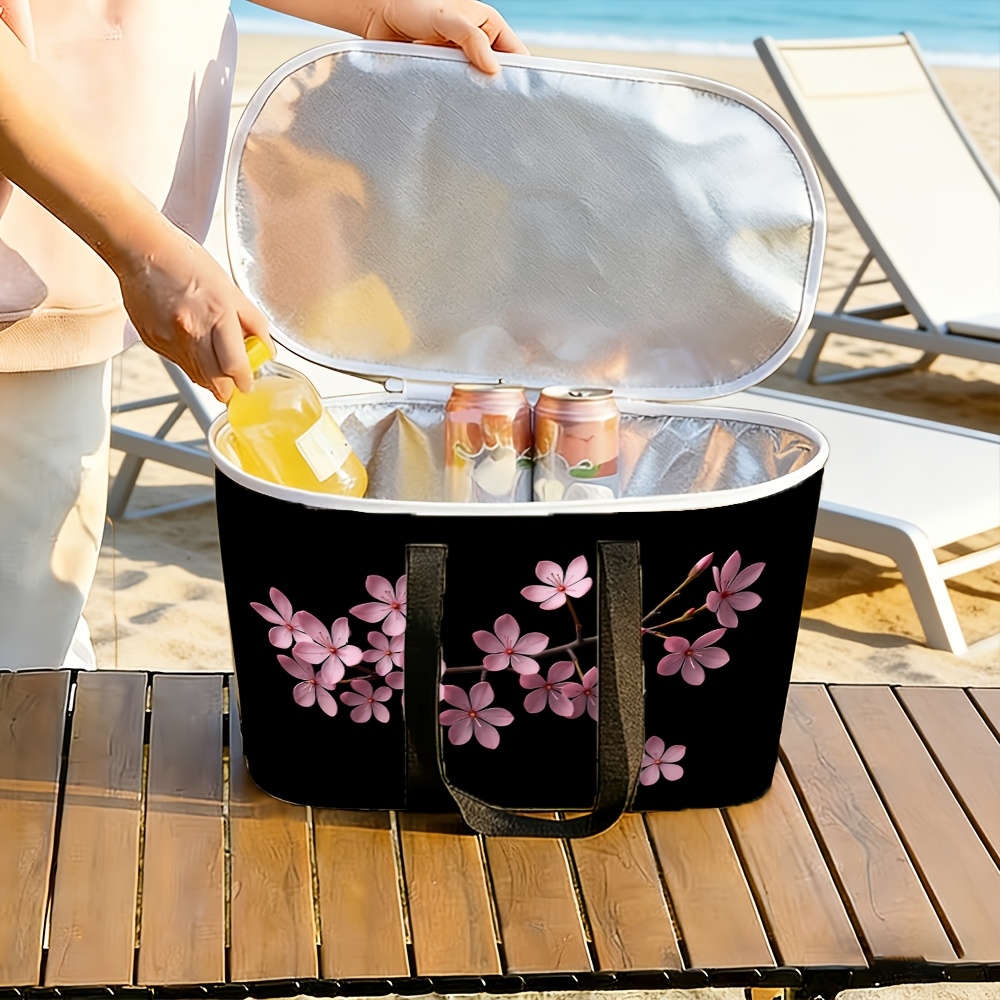 TEMU Nouveau sac à main décontracté grande en aluminium avec couche d'isolation, motif rose, de - extérieure et conservation de la , stockage scellé,