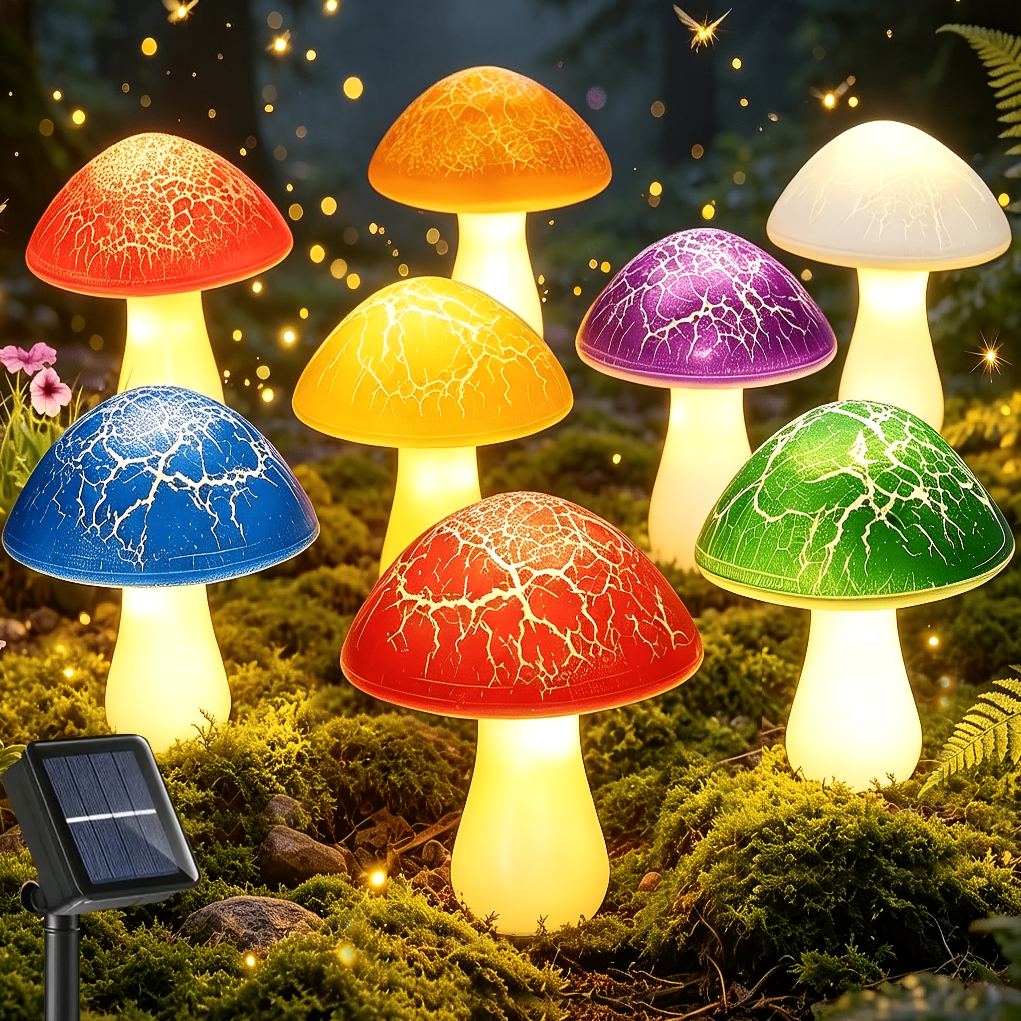 TEMU Solar Garden Light, Mushroom Light With 8 Cracked Mushrooms, Outdoor Landscape Lighting, Colorful Garden Decoration Light, Ip44, Suitable For