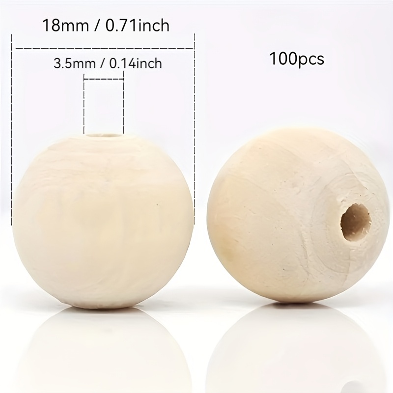 100pcs Round Wood Beads 18mm Spacer Beads Natural Craft Loose Beads For Diy Art Supplies Bracelet Hand-craft