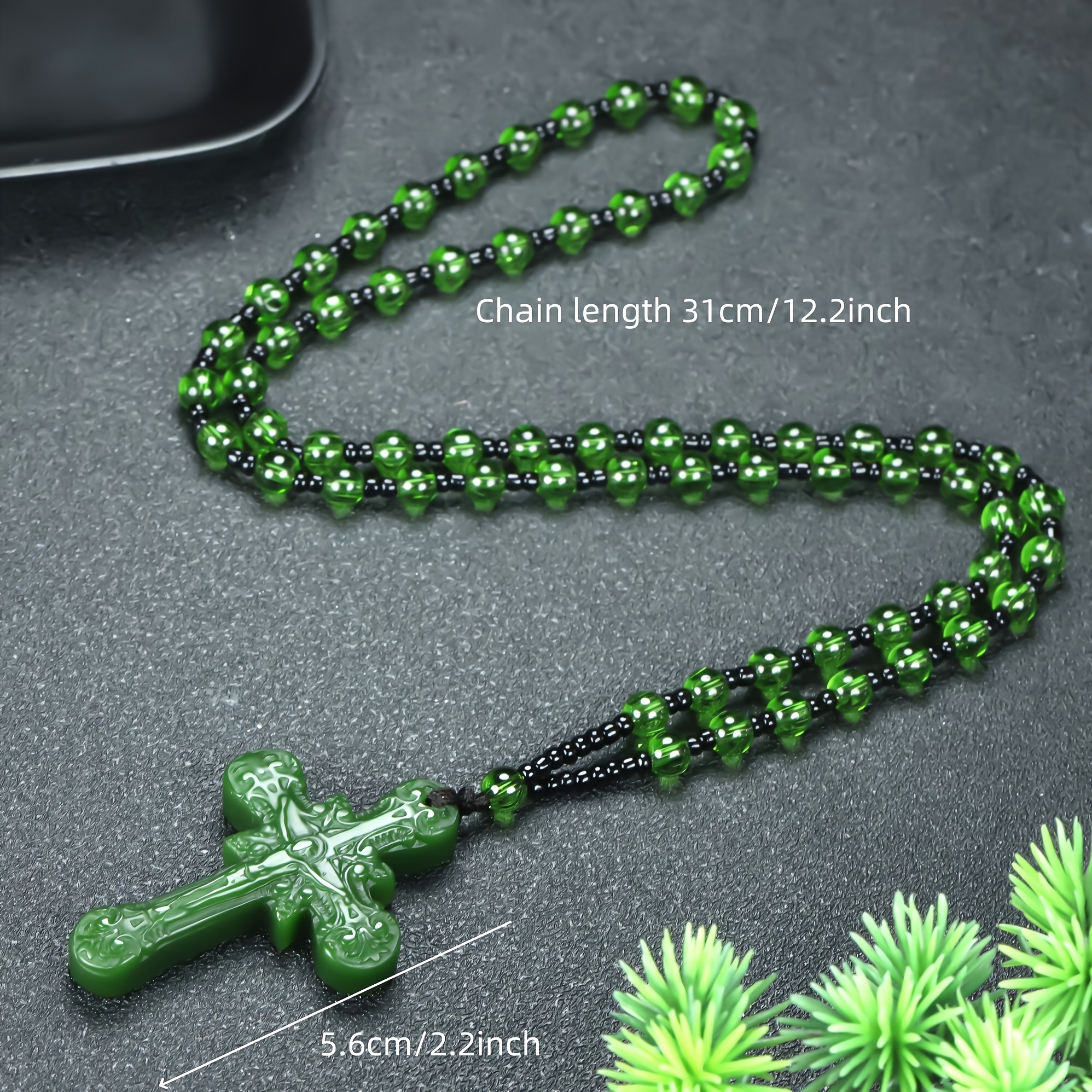 Green Stone Cross Pendant for Men
