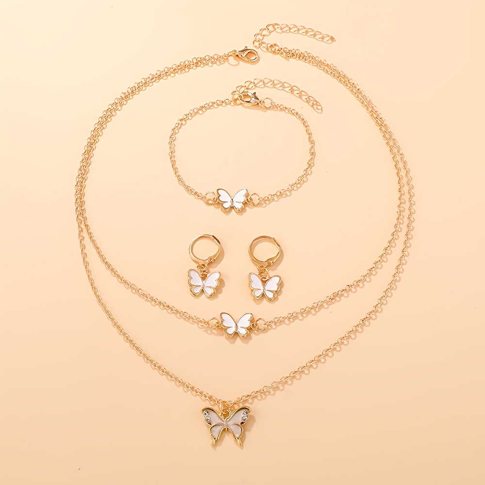 E-shop Ein 4-teiliges Vintage Elegantes Schmetterling Schmuckset, inklusive Halskette, Ohrringen und Armband, für süße Luxus-Verstärkungen,
