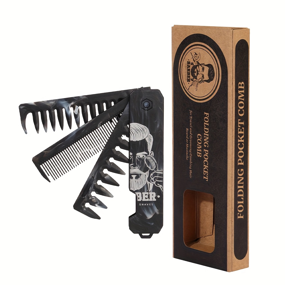 TEMU Portable Travel Folding Comb Brush, Folding Comb, Folding Beard Brush, 2/3 Comb Folding Comb Set, Box Packaging