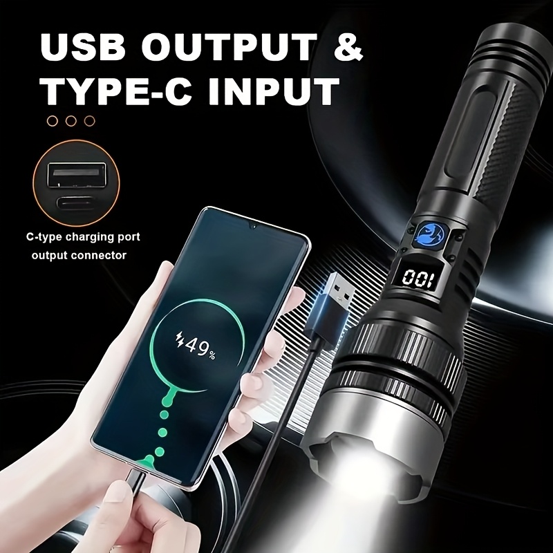 1  bright rechargeable led flashlight     torch usb charging 3   1200mah long lasting battery ergonomic grip design ideal for camping hiking outdoor   outage emergency portable and durable ip44 Product details 1