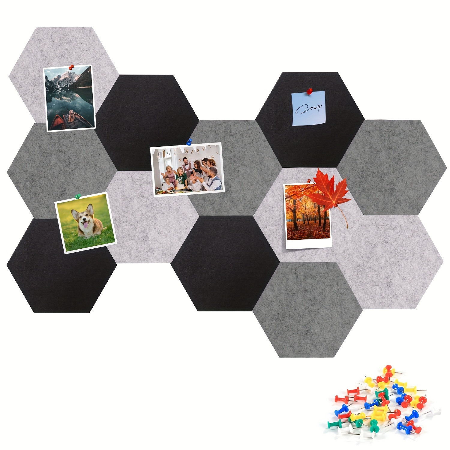 

12pcs Hexagon Cork Board With Pushpins, Self-adhesive Pin Board For Wall Decor, Memo Board, Notice Board For Classroom, Office, And Home Use