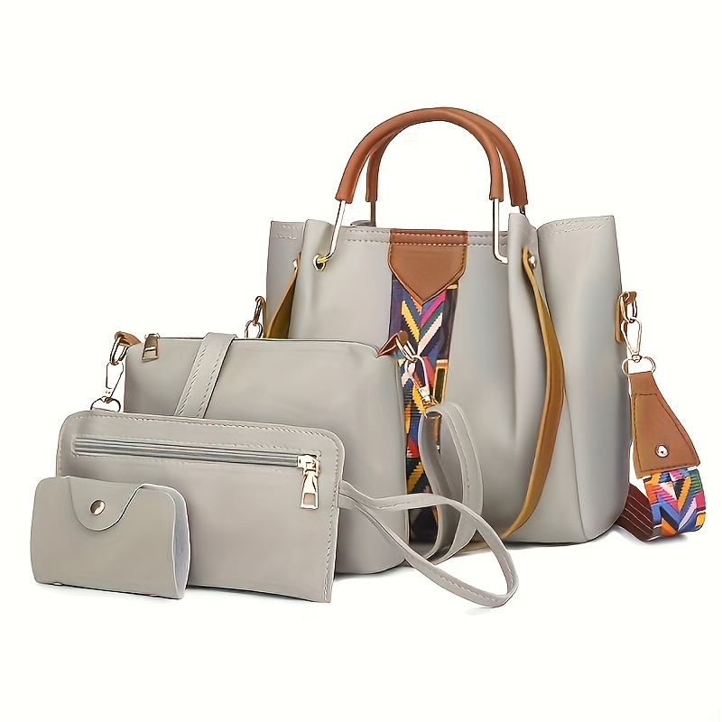 4pcs Fashion Women's Tote Bag, Shoulder Bag, Handbag, Money Bun Bag, Large Capacity Ethnic Ribbon Handbag, Crossbody Bucket Bag, Trendy And Simple Bag For Birthday, Christmas And Valentine's Day Gifts