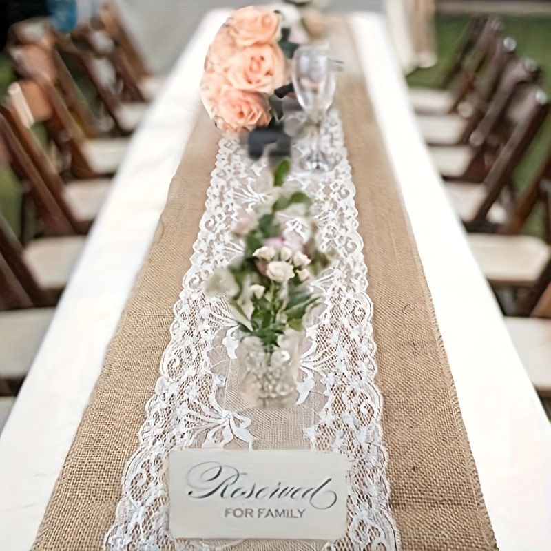 

Rustic Burlap & Lace Table Runner - Perfect For Weddings, Thanksgiving, Christmas, Parties | Farmhouse Kitchen Decor | Polyester/jute Blend | Rectangular Shape