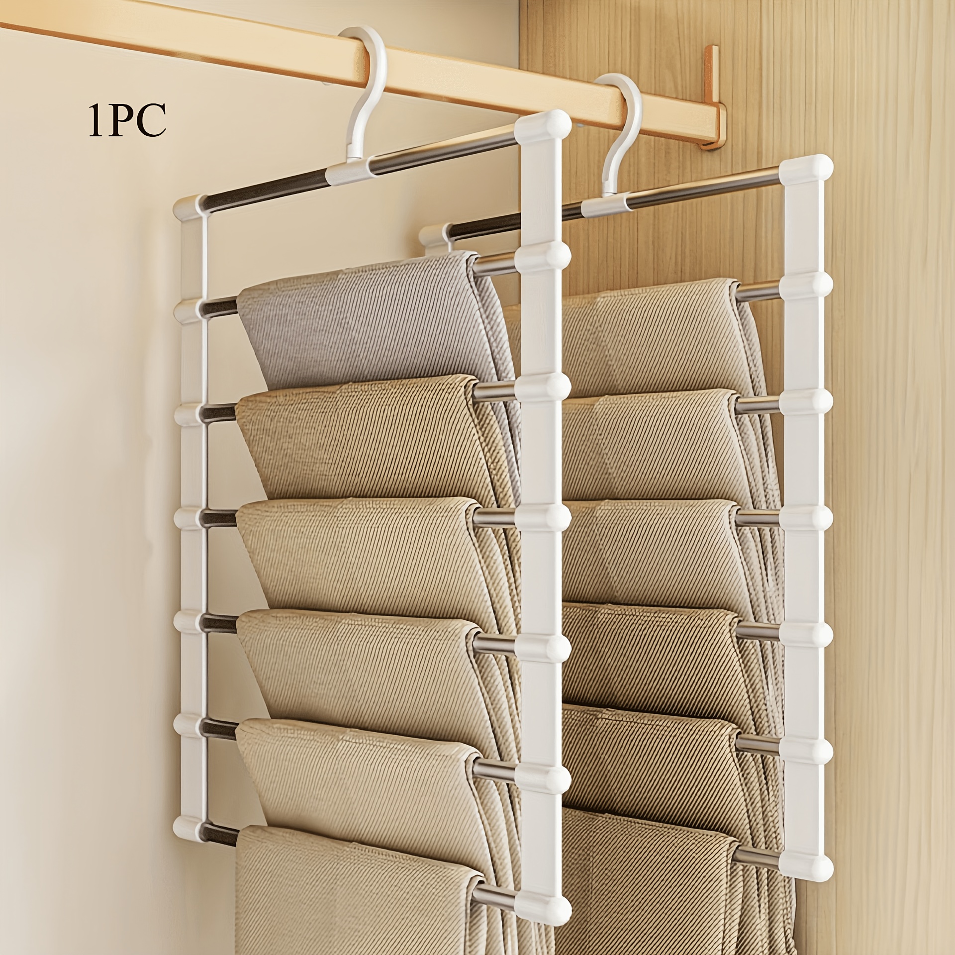 

1pc Stainless Steel Foldable Pants Hanger, Space-saving Closet Organizer For Jeans, Leggings, Trousers - &