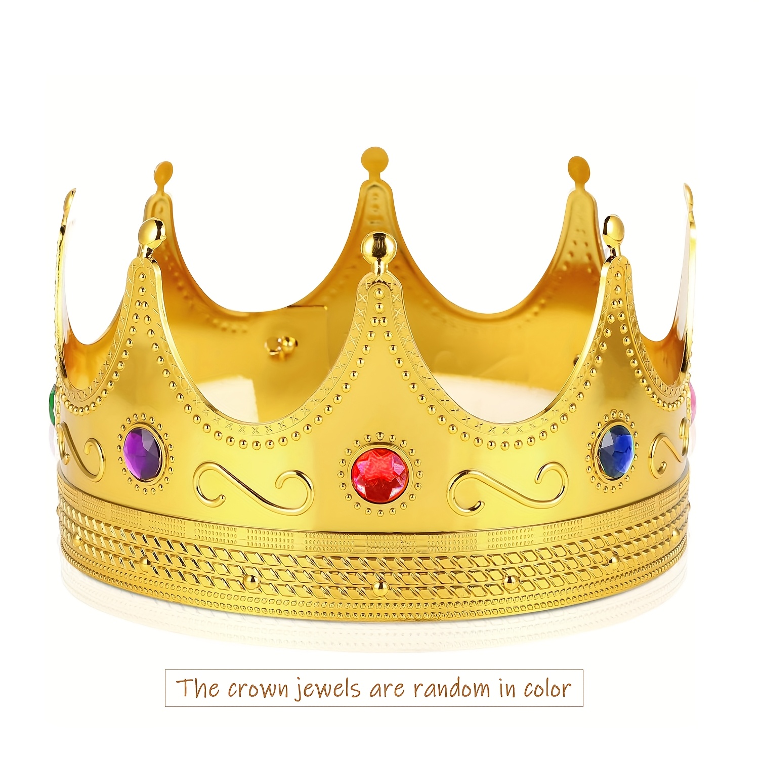 Image of Crown, Golden Plastic King', Adult Prince Costume Accessories, With Colorful Plastic Gems, Fun Costume, Of The Accessories Are Random.