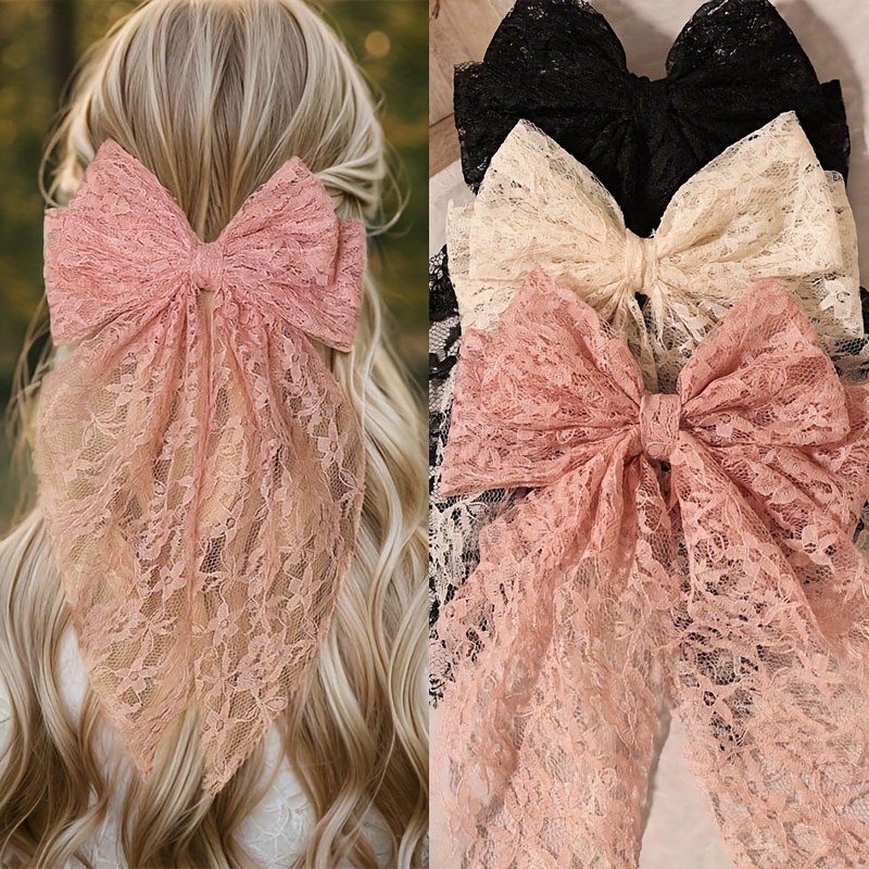 

Elegant Lace Bow Tie Hair Clip – 1pc Solid Color Bowknot Hair Accessory With Sheer Tail, Cute Stylish Hairpin For Women, Suitable For Homecoming, Leisure, And Daily Wear (age 14+)