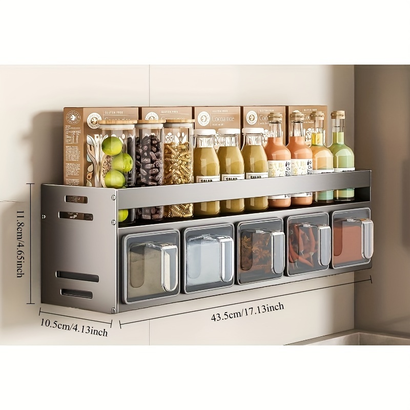 TEMU Wall-mounted Organizer Set - Aluminum Hanging Shelf With Containers, No-drill Kitchen Storage Rack, Polished